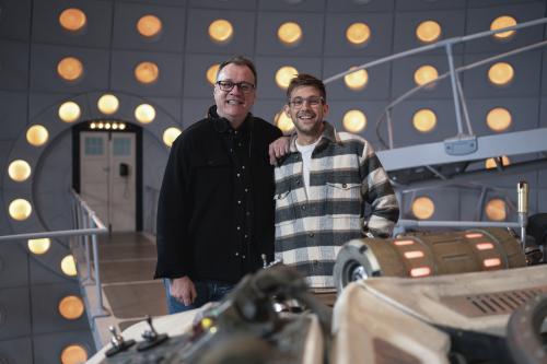 Russell T Davies, Steffan Powell (Credit: BBC Studios/Bad Wolf/James Pardon)